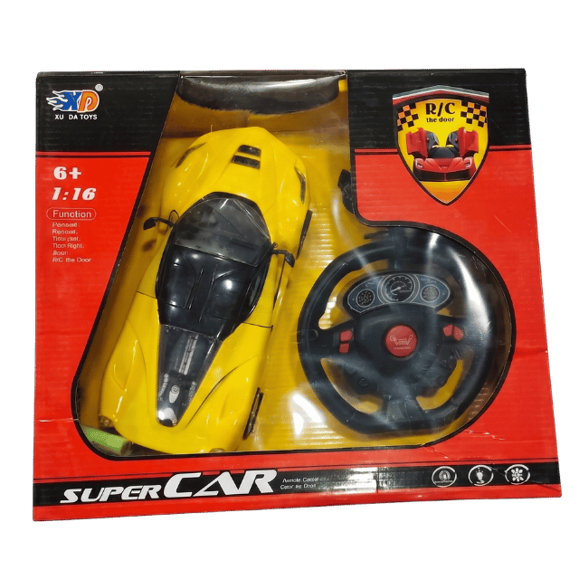 XD AU DA TOYS Super Car RC Door-Opening Racing Car – 1:16 Scale Remote Control Sports Car (Yellow)