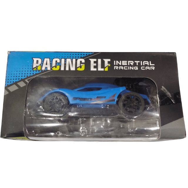 Racing Elf Inertial Racing Car – Friction Powered Sports Car Toy for Kids (Blue)