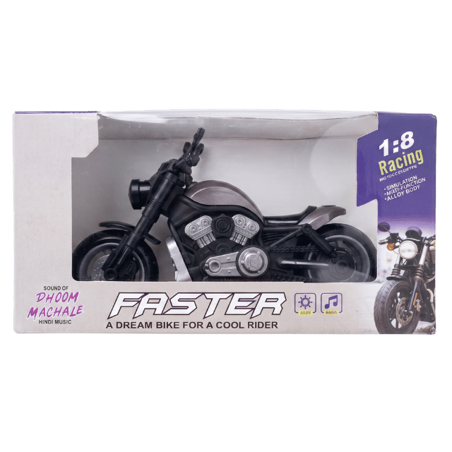 Faster 1:8 Racing Die-Cast Motorcycle with Light & Sound – Alloy Model Bike (Black)
