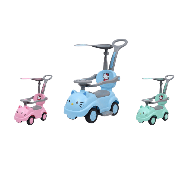 Cute Cat Kids Ride-On Push Car with Parent Handle & Safety Guard (Multicolor)