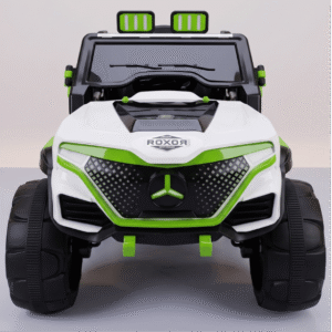 ROXOR Offroad 4x4 Kids Electric Ride-On Jeep Car with LED Lights & Openable Doors (White & Green)