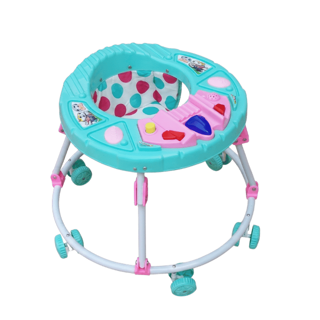 Baby Walker with Activity Tray & 360° Wheels – Adjustable Round Walker (Blue & Pink)