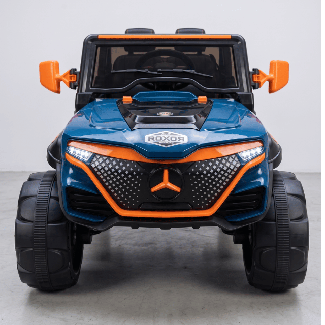 ROXOR Offroad 4x4 Kids Electric Ride-On Jeep Car with LED Lights & Openable Doors (Blue & Orange)