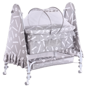 Foldable Baby Bassinet Cradle with Mosquito Net & Storage Shelf – Portable Newborn Crib (Grey)