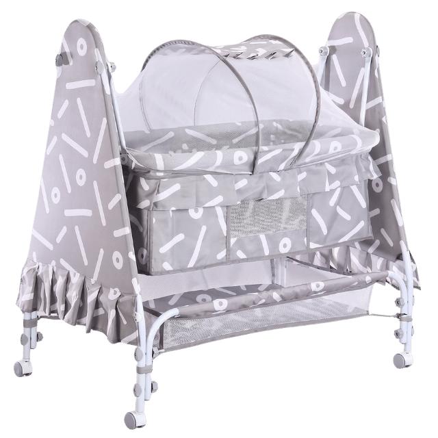 Foldable Baby Bassinet Cradle with Mosquito Net & Storage Shelf – Portable Newborn Crib (Grey)