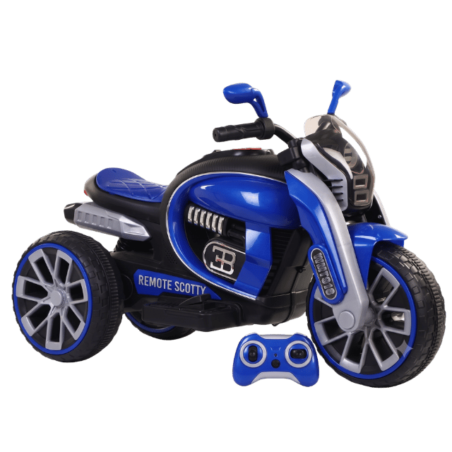 Remote Scotty 3-Wheel Kids Electric Ride-On Motorcycle with Remote Control (Blue)