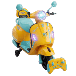 Unicom Drive Kids Electric Ride-On Scooter with Remote Control, LED Lights & Training Wheels (Yellow)