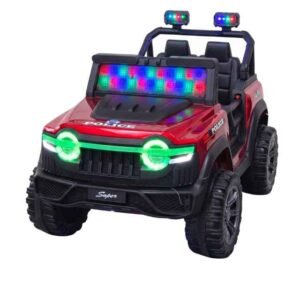Super Police 4x4 Kids Electric Ride-On Jeep Car with LED Lights, Music & Remote Control (Red)